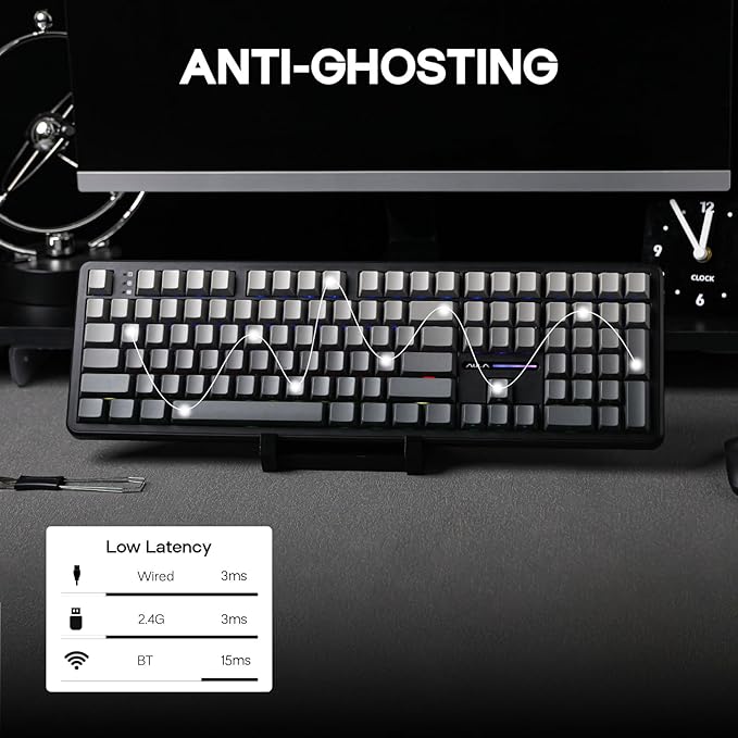 EPOMAKER Aula F108 Wireless Gaming Keyboard, Full Size Mechanical Keyboard with 4000mAh Battery, 108 Hot-Swappable and Programmable Keys, RGB Backlight, for Mac/PC/Android (Shadow Black)