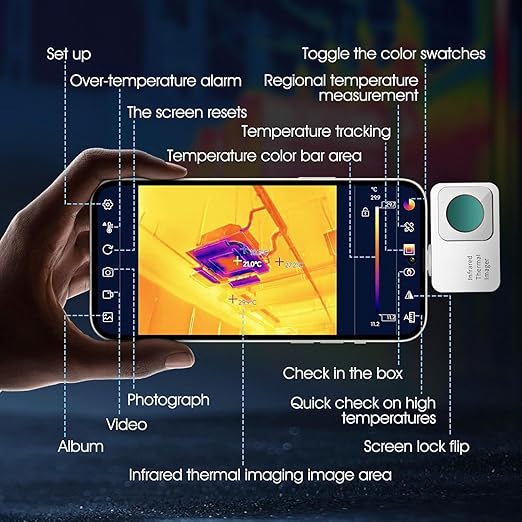 Thermal Camera for Android, 256 x 192 IR Resolution Thermal Imager 25Hz Rate -15℃ to 600℃ Temp Range Optimized Temperature Accuracy, Works for Smartphones and Tablets (not for iOS)