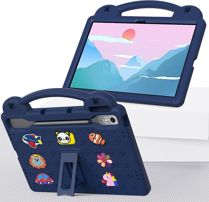 AKABEILA Compatible with Lenovo Tab P12 12.7 inch(2023) Tablet Case, Lightweight Shockproof Protective Case with Shoulder Strap & Stand Handle for Girl Kid Gift - Navy Blue