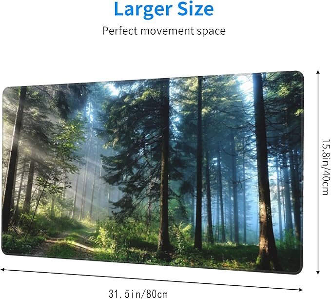 Desk Mat,Forest Extended Gaming Mouse Pad for Office Work & Game,Computer Keyboard Mouse Mat Desk Non-Slip Rubber Base Large Mousepad with Stitched Edges, 31.5x15.7inch