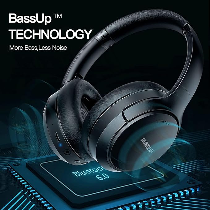 RUNOLIM Hybrid Active Noise Cancelling Headphones, Wireless Over Ear Bluetooth Headphones with Microphone, 70H Playtime, Foldable Headphone with HiFi Audio, Deep Bass for Home Travel Office