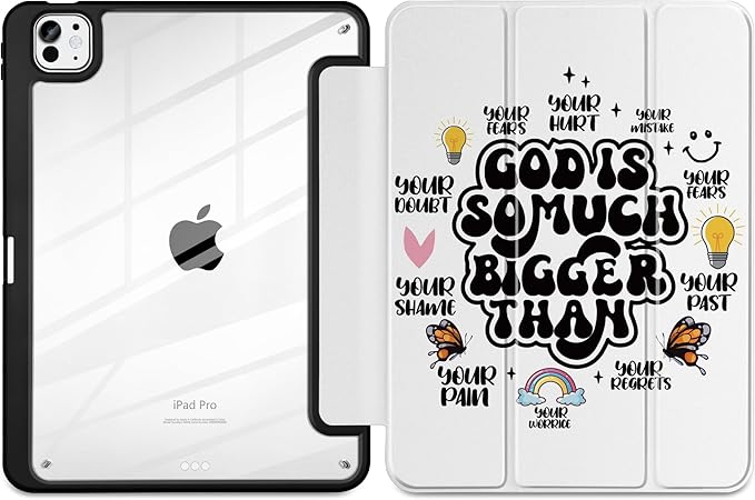 Case for iPad Pro 13 inch (M5) 2025 (M4) 2024 Release with Pencil Holder -Creative Inspiring Design Trifold Cover with Soft TPU Bumper Clear Back Auto Sleep/Wake for Students, Creative slogans