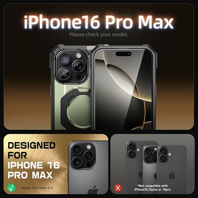 SUPCASE for iPhone 16 Pro Max Case with Camera Control Capture Button (Unicorn Beetle Grip), [Built-in Stand] [Compatible with MagSafe] Heavy Duty Magnetic Phone Case for iPhone 16 Pro Max, Guldan