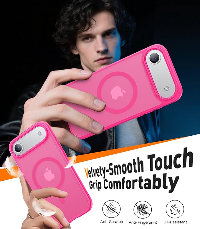 Magnetic for iPhone Air Case 2025,[Anti-Slip][Compatible with MagSafe][Military Grade Drop Protection] Shockproof Protective Translucent Matte Phone Case for iPhone 17 Air Case,Hot Pink