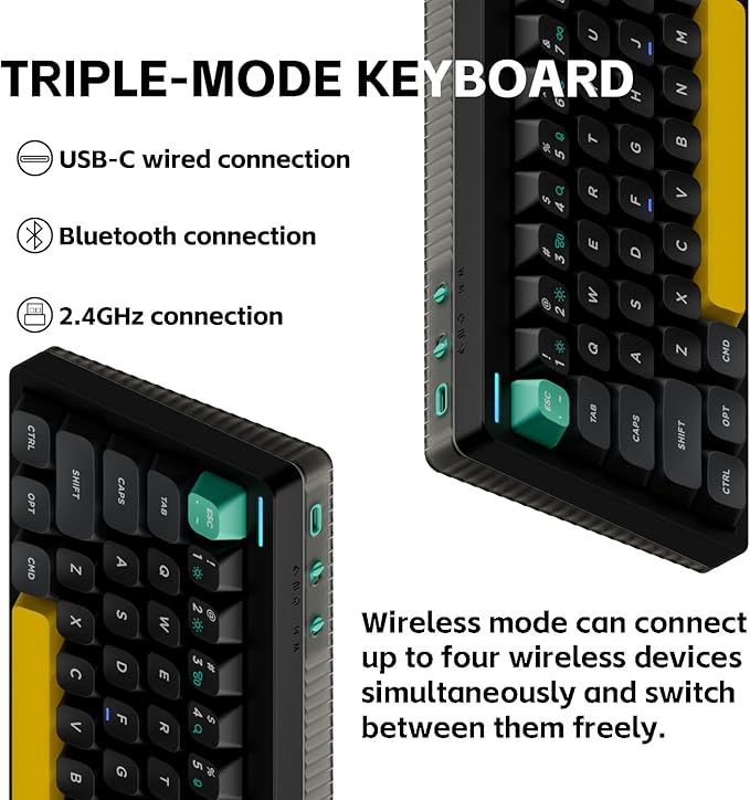 nuphy Halo65 V2 Wireless Mechanical Keyboard with PBT Keycaps,65% Hot Swappable Custom Gaming Keyboard Compatible with QMK/VIA,RGB Backlit,Gasket Structure,BT5.0/USB-C/2.4GHz,Black-Raspberry Switches