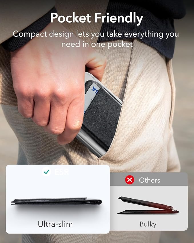 ESR for MagSafe Wallet with Stand, RFID Blocking, MagSafe Ring Included, 5 Cards Holder for Phone Case, Slim Magnetic Wallet for iPhone 17e/17/16/15/14/13/12 (Not for mini), Selected Samsung, Black