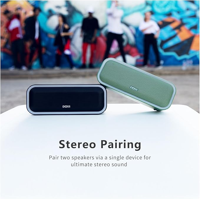 DOSS SoundBox Pro+ Bluetooth Speaker, Immersive 24W Stereo Sound with Booming Bass, IPX6 Waterproof, 15H Playtime, Mixed Colors Lights, Wireless for Backyard, Hiking, Garage, Party-Grey