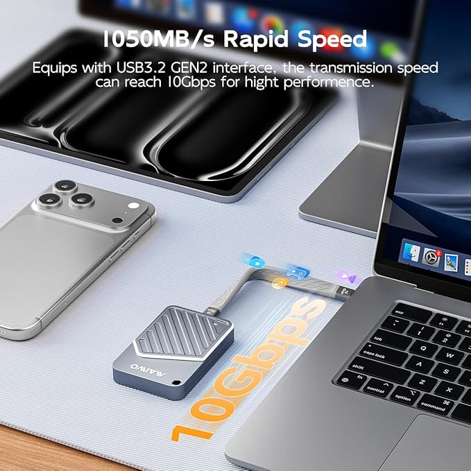 MAIWO Magnetic NVMe Enclosure for 2230/2242 SSDs, USB-C 10Gbps NVMe Reader Compatible with iPhone 15/16/17 Pro/Max 4K ProRes,Windows,macOS,Linux,Android