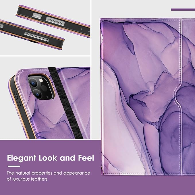 VIKESI Case for iPad Air 13 inch (M4) 2026 / (M3) 2025 / (M2) 2024,Premium Leather Folio,Apple Pencil Holder,Auto Sleep/Wake,Stand Cover - Purple Marble