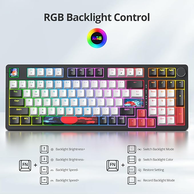 Wired Creamy Gaming Keyboard with Number Pad, 96% Hot-swappable Mechanical Keyboard, Full Layout Custom Keyboard Gasket Mounted with Red Switch Knob Control(White)