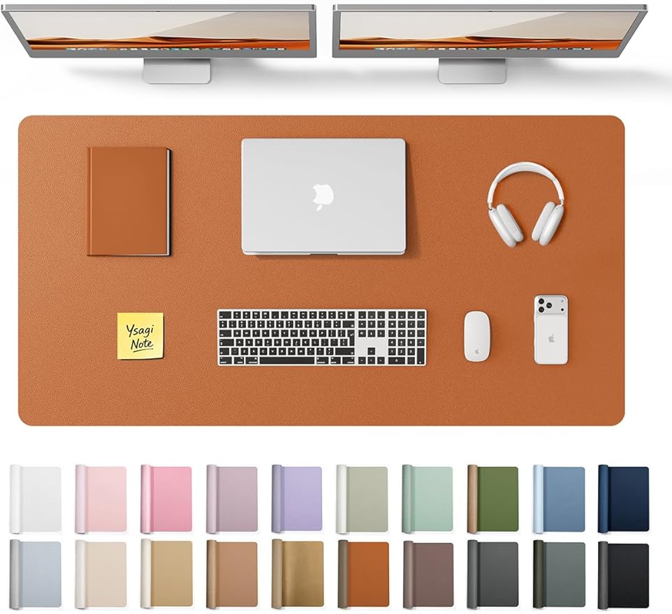 YSAGi Leather Desk Protector, Office Mat, Large Mouse Mat, Non-Slip PU Leather Blotter, Laptop Desk Pad, Waterproof Writing Pad for Office and Home (Brown, 47.2" x 23.6")