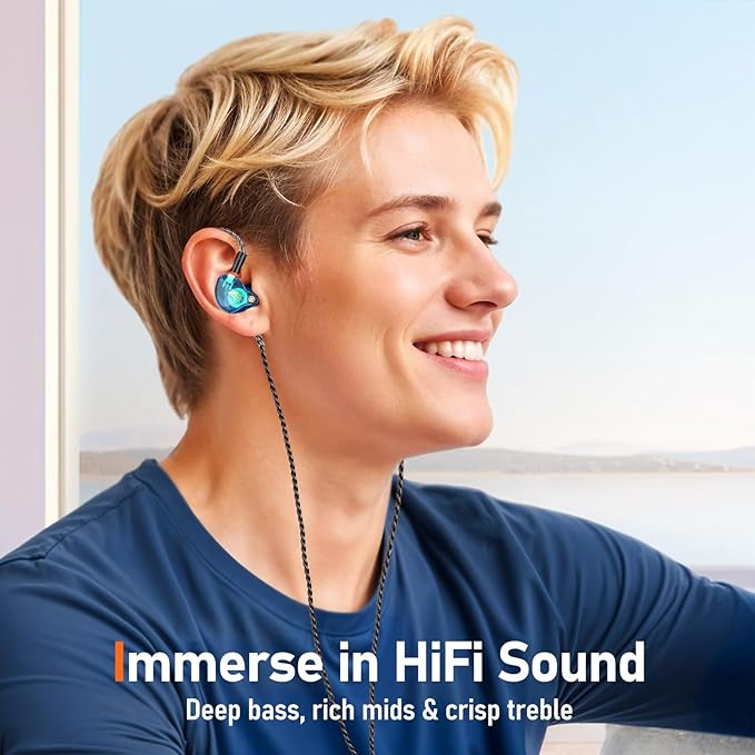Vibes 202 Wired Earbuds - HiFi in Ear Monitor Headphones – Professional Noise Isolating Ear Buds - Clear Sound, Deep Bass & Comfort-Fit IEM Earphones - MMCX to 3.5mm, Silver Plated Cord, Carrying Case