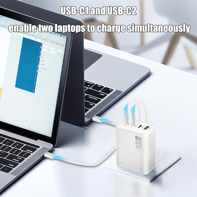 100W USB C Charger, 4-Port PD USB Power Adapter, GaN USB C Charger,Fast Charging Station,Compatible with Mac Book Pro/Air, iPad, iPhone 14 Pro, Galaxy S23 Ultra, Steam Deck, Dell XPS, Google Pixelbook