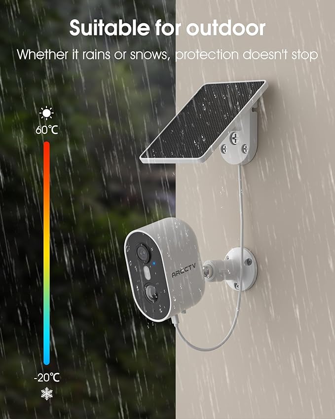 ARCCTV Security Camera Wireless Outdoor, 4MP Recharge Battery Powered WiFi Camera with Solar Panel, Motion Detection, Color Night Vision, 2-Way-Audio, 2.4G/5G Dual Band WiFi