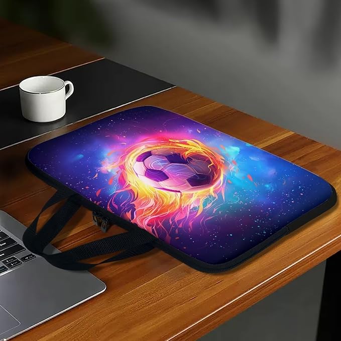 Fire Soccer Ball Laptop Sleeve Case for Women Men 13 Inch Laptop Protector with Multiple Uses Lightweight Computer Sleeve Tablet Bag Laptop Carrying Case Gifts for Boys, Galaxy Space