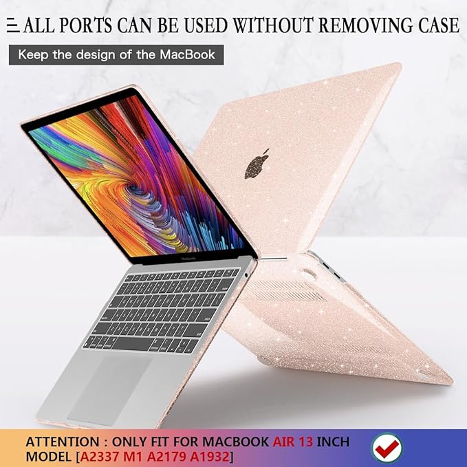 CISSOOK Glitter Pink Case for MacBook Air 13 inch 2021 2020 2018 Release Model A2337 A2179 A1932 with Touch ID, Sparkly Hard Shell Case & Keyboard Cover for MacBook Air 13 M1, Glitter Cherry Pink