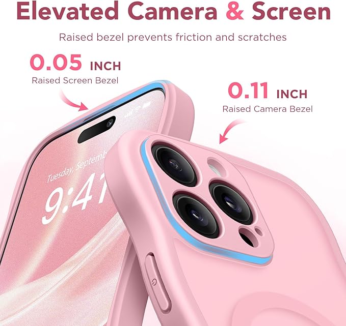 CAPRARO for iPhone 16 Pro Case for Women Girls, Upgraded [Full Camera Protection] [Compatible with MagSafe] Cute Wave Translucent Matte Phone Case for iPhone 16 Pro, Peach Pink