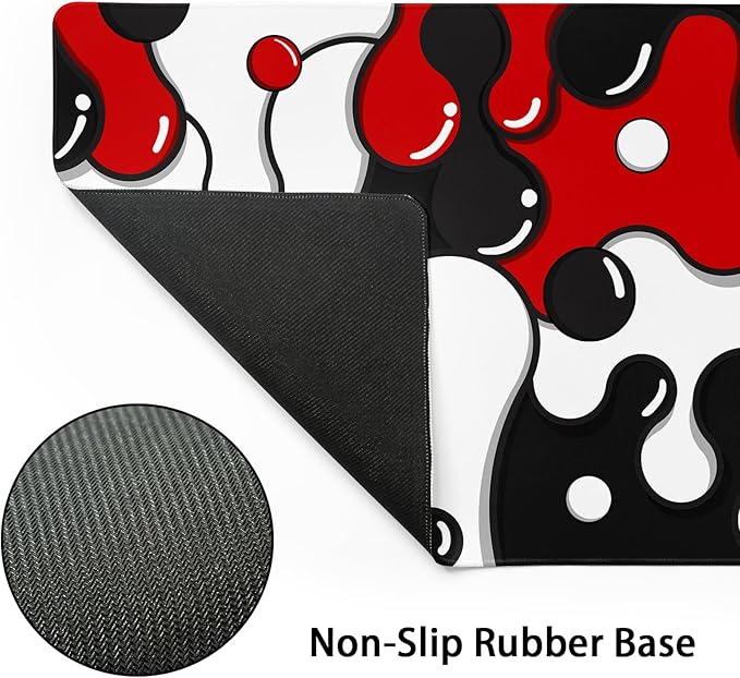 Red Black White Mouse Pad XL Large Cool Geometric Japanese Extended Desk Mat 60X35 cm Non-Slip Rubber Base Stitched Edge Large XL Mousepad for Desk Gaming Laptop Desktop,24x14 Inch
