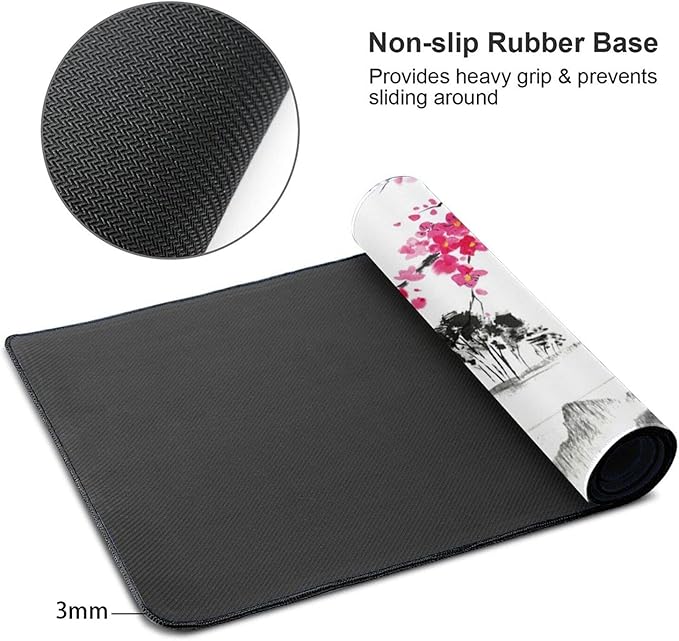 Watercolor Cherry Blossom Mouse Pad 35.4 X 15.7 Inch Japanese Hills Extended Large Pink Mouse Mat Non-Slip Rubber Base Mousepad with Stitched Edges Waterproof Desk Pad for Gaming&Home Office,XL