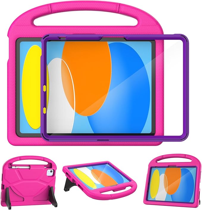 YIHE Kids Case for iPad A16 11th Generation (11" 2025) & 10th Gen (10.9" 2022) | Shockproof Tablet Cover with Built-in Screen Protector & Pencil Holder for iPad 10.9/11 Inch, Pink Purple