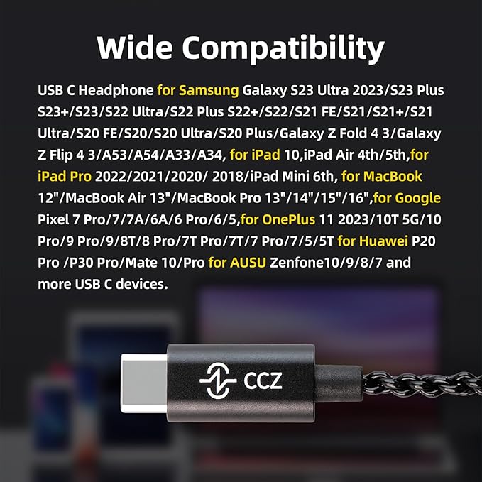 CCZ Melody USB C Headphones Wired Type-C in Ear Monitor, Professional USB C Wired Earbuds Gaming Earphones with 1BA 1DD Patent Ear fins Ear tips for Singer Musician (Clear Black, USBC-Without Mic)