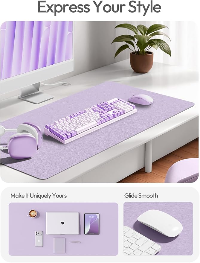 YSAGi Leather Desk Pad Protector, Office Desk Mat, Large Mouse Pad, Non-Slip PU Leather Desk Blotter, Laptop Desk Pad, Waterproof Desk Writing Pad for Office and Home (Light Purple, 55" x 24")
