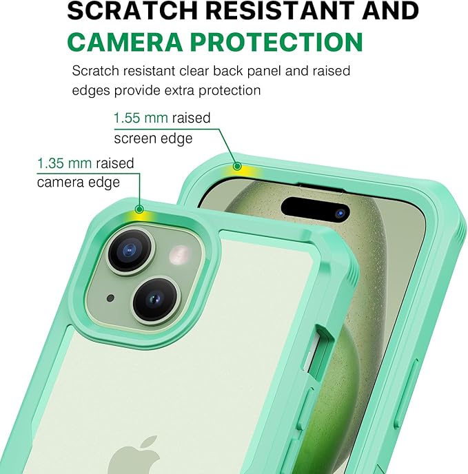 CENHUFO Privacy for iPhone 15 Case, Full Body Phone Case with Built-in 9H Tempered Glass Privacy Screen Protector and Camera Lens Protector, Anti Peep Spy Shockproof Bumper Clear Cover - Green
