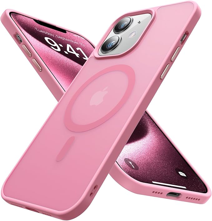 Magnetic for iPhone 12 Case/iPhone 12 Pro Case,[Compatible with MagSafe][Military-Grade Drop Protection][Anti-Yellowing]Shockproof Translucent Matte Cover for iPhone 12/12 Pro Phone Case,Pink