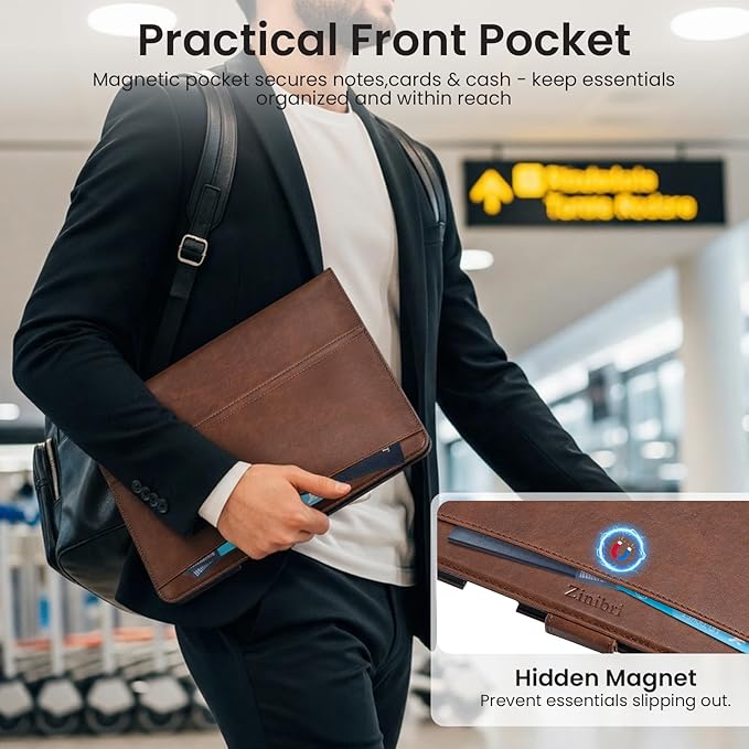 Handcrafted Case for iPad Air 13 Inch M4/M3/M2 (2026/2025/2024) with Pencil Holder & Hand Strap & Pocket,Magnetic Clasp,Multi Angles Stand,Protective Folio Cover,Auto Sleep/Wake,Dark Brown