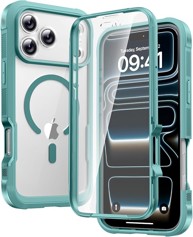 Diaclara Magnetic Designed for iPhone 17 Pro Case Full Body Bumper,[Compatible with MagSafe] Military Drop Proof Cover with Built-in Touch Sensitive Anti-Scratch Screen Protector,Green