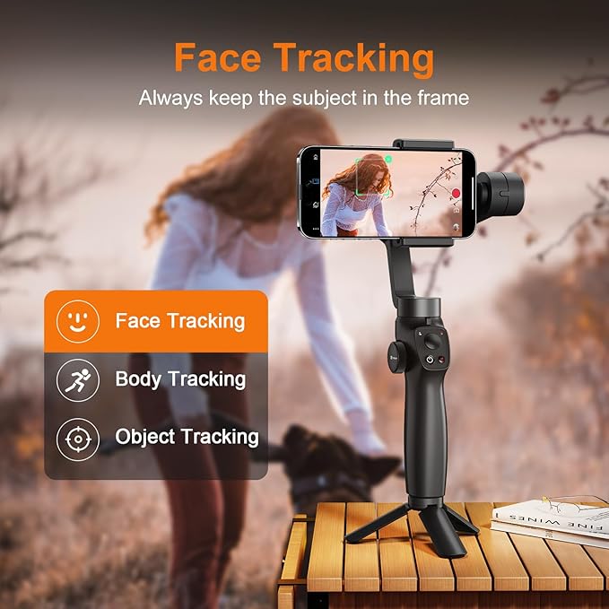 Gimbal Stabilizer for iPhone, Phone Gimbal w/Focus Wheel Face Tracking for 16 15 Pro Max Android 3-Axis Phone Stabilizer for Video Recording Vlog