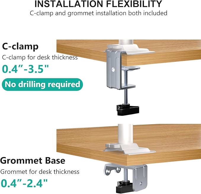 WALI Laptop Desk Mount for 17 inch Notebook, Adjustable Single Monitor Arm with Laptop Holder for 32 inch Screen, Laptops Stand with Ventilated Tray, Up to 22 lbs, (M00LP-W), White