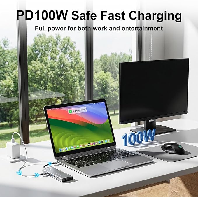 8-in-1 USB C Hub with M.2 NVMe SSD Enclosure, 4K HDMI, 100W PD, 10Gbps USB-C, USB3.2, SD/TF Card Reader for XPS, Dell, MacBook Pro, iPad Pro Upgraded