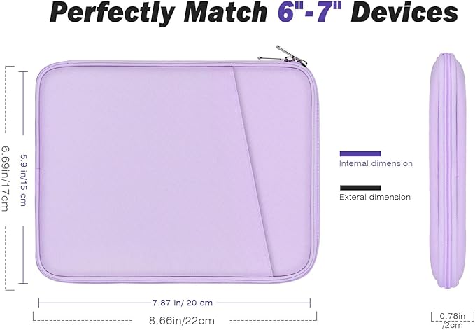 MoKo 6-7" eReader Sleeve Bag for 7" ereader Colorsoft Signature Edition, All-New 6" ereader 11th Gen 2022/10th Gen 2019/8th Gen 2016, 6.8" ereader Paperwhite 11th/10th Gen 2021/2018, Lilac