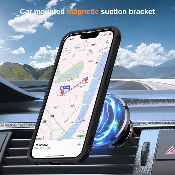 SKYLMW Compatible with iPhone 16e Case & iPhone 17e Case 6.1" with Invisible Magnetic O-Ring Stand Military-Grade Translucent Phone Cases [Compatible with Mag-Safe][Great Grip Feeling], Black