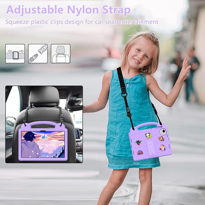 AKABEILA Compatible with Honor Pad X9a 2025 11.5 inch Tablet Case, Kids Friendly Universal Lightweight Shockproof Protective Case with Shoulder Strap & Stand Handle Light Purple