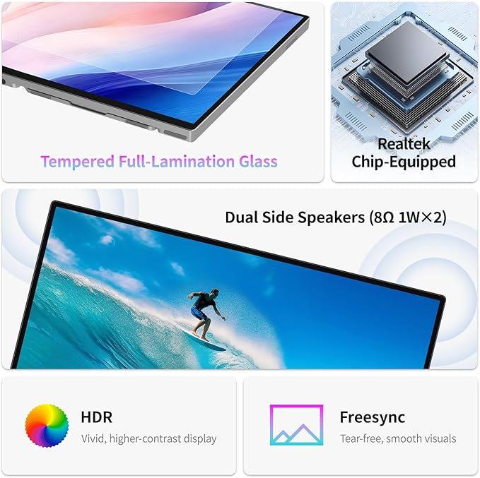 Intehill 16" 120Hz Touchscreen Portable Monitor, Portable Gaming Monitor w/Stand & Speakers, 16:10 Display with Full Laminated Tempered Glass, Touch Screen Travel Monitor for Laptop, T16PB (Silver)