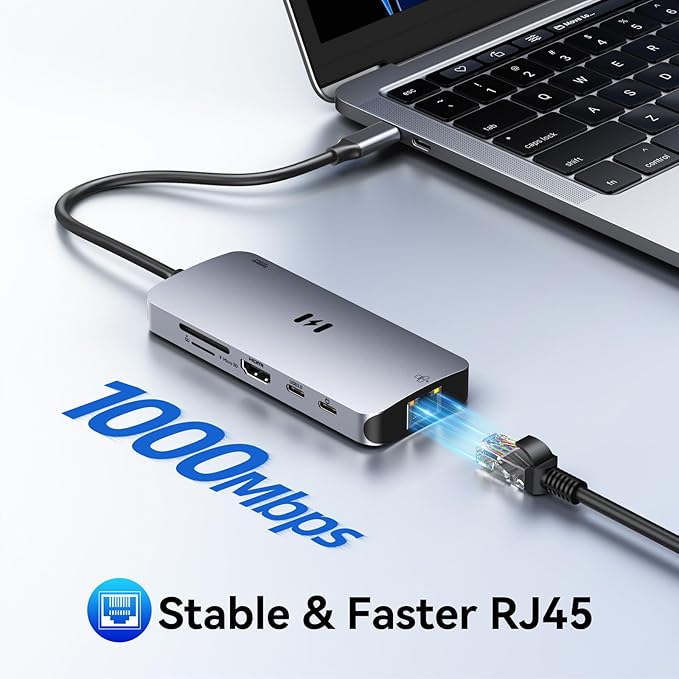 USB C Adapters for MacBook Pro/Air, Selore 9 in 1 USB C Hub with 4K HDMI, 3 * 5Gbps USB 3.1 GEN1 Port, 1Gbps Ethernet, 100W PD, 1*USB 2.0 dongle for Dell, HP and More