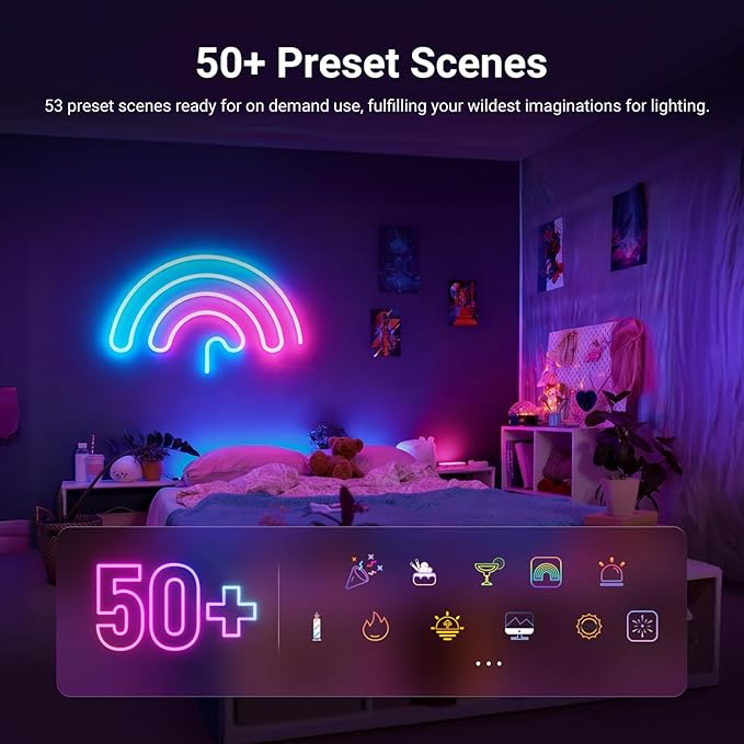 NEEWER 16.4ft/5m LED Strip Lights, Smart AI RGB Flexible Cuttable Neon Rope Light with App Control, Bedroom Gaming Room Indoor Home Classroom Wall Decor, Compatible with Google Assistant Alexa, NS02