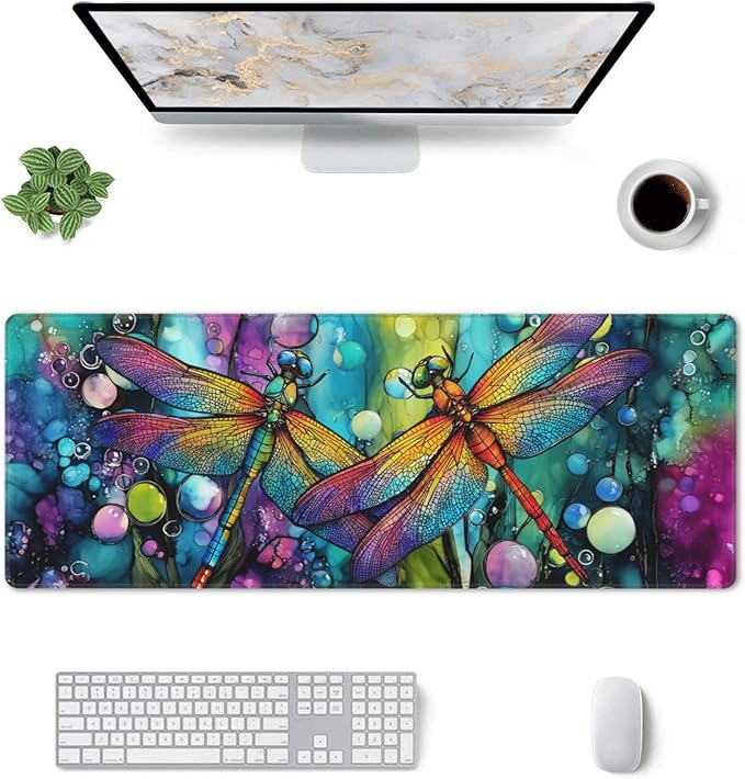 Dragonfly Mouse Pad Extended Large Gaming Mouse Pad XL Stitched Edges for Gamer Home Office 31.5 X 11.8 Inch