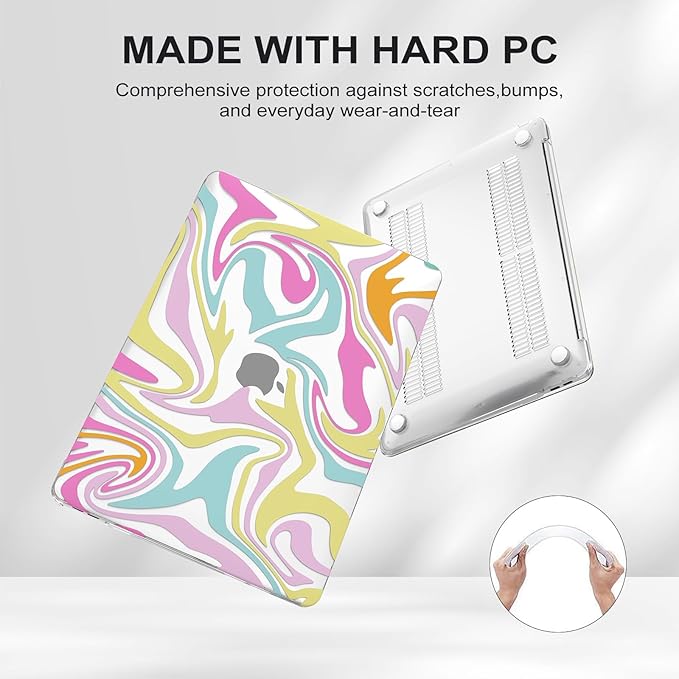 iCasso Compatible with MacBook Air 13 inch Case 2021, 2020-2018 Release M1 A2337 A2179 A1932, Colorful Fluid Protective Hard Shell Case +Keyboard Cover + Screen Protector（Fluid）