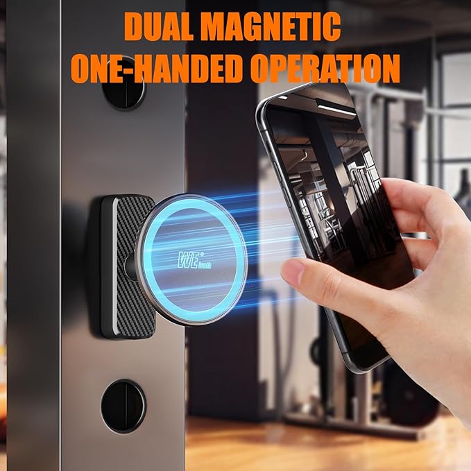 Dual Magnetic Phone Holder for Gym, Workout, Kitchen or Any Metal Surface, Magnet Base Mount & Power Magnet Phone Mount for MagSafe iPhone 17 16 15 14 13 12 Series