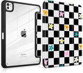 Case for iPad Pro 11 inch (M5) 2025 (M4) 2024 Release Slim Lightweight Cute Black Leather Cover with Clear Back TPU Edge Pencil Holder Trifold Stand, Grid