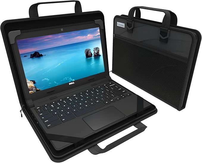 UZBL 13-14 Inch Zip Lite Always-on Chromebook Protective Hard Case with Accessory Pouch & Shoulder Strap