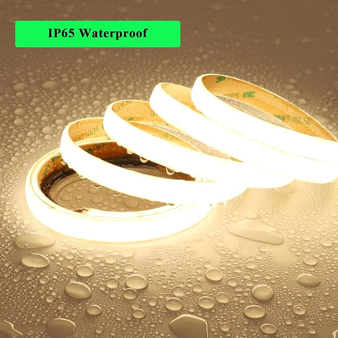 JOYLIT 24V Diffused LED Strip Lights Dual Row 16.4FT 560LEDs/M 3000K Warm White IP65 Waterproof, CE UL Professional 601LM/FT Super Bright Dotless Dimmable Adhesive LED Tape 12MM Wide 24W/M CRI 92