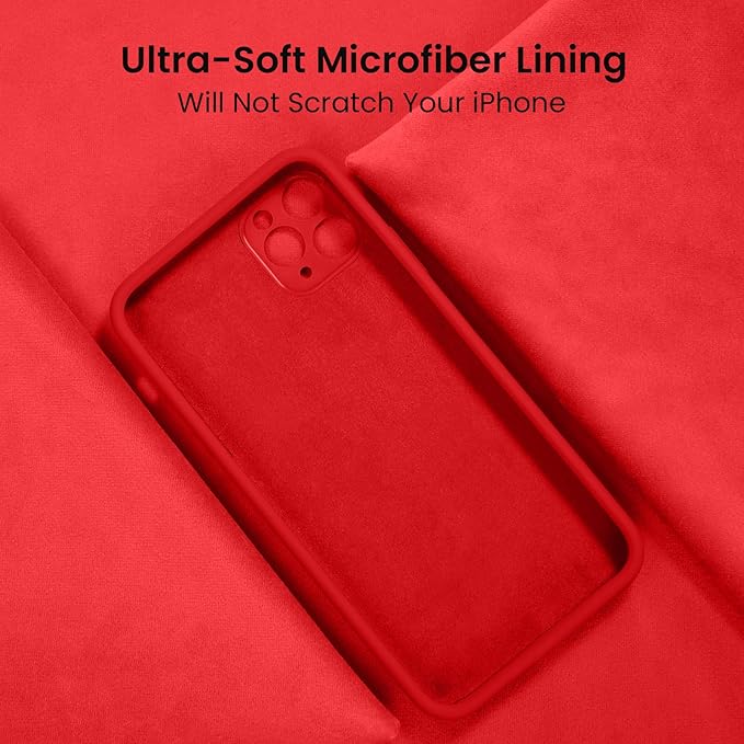 FireNova Designed for iPhone 13 Pro Case, Silicone Upgraded [Camera Protection] Phone Case with [2 Screen Protectors], Soft Anti-Scratch Microfiber Lining Inside, 6.1 inch, Red