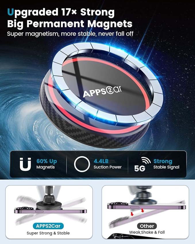 APPS2Car for MagSafe Car Mount Magnetic Phone Holder Upgraded 14-Inch Long Arm Suction Cup Windshield Mount fits iPhone 17 Pro Max Plus 16 15 14 13 12 Mini