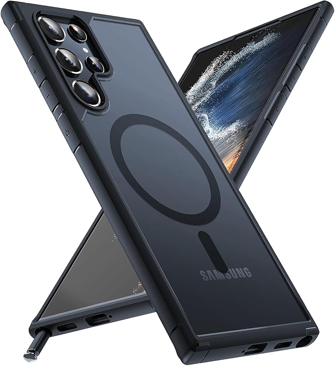 TOCOL for Samsung Galaxy S22 Ultra Case Magnetic, [Wireless Charging Compatible ][Military Drop Protection] Translucent Matte Back Cover for S22 Ultra, Black