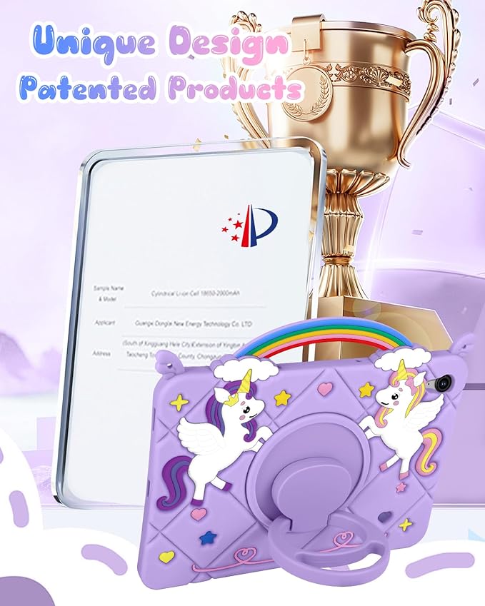 Uppuppy for Samsung Galaxy Tab S10 FE/S9 FE Case- Cute Girls Kawaii Cover Girly 3D Cartoon Teen with Rotating Stand & Strap Purple Soft Silicone for Tab S10FE/S9FE 5G 10.9 Inch Tablet Cases