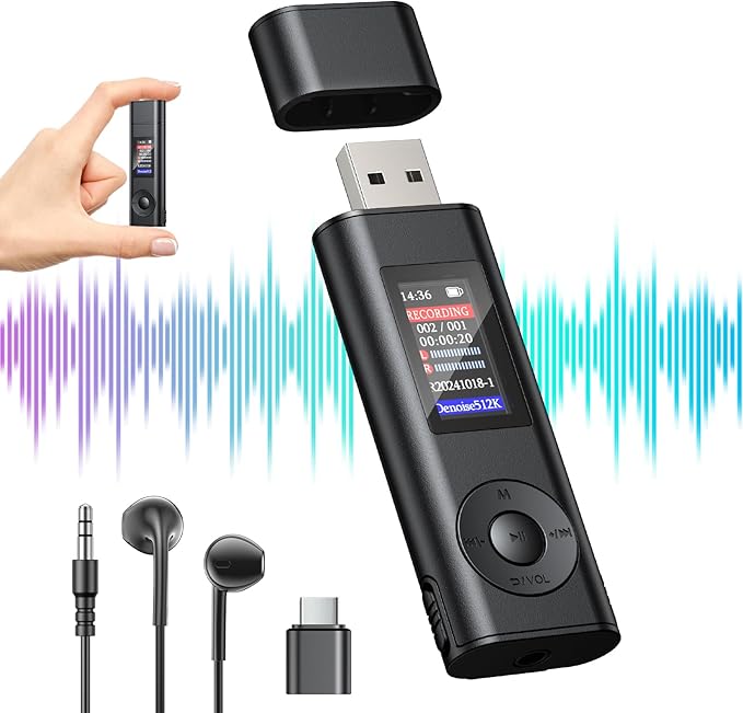 Digital Voice Recorder with 64GB Storage, Voice Activated Recording, USB Connectivity, Playback Function for Meetings, Interviews, Classroom